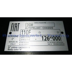 Targhetta Riassuntiva Dati FIAT 500 R Telaio Motore