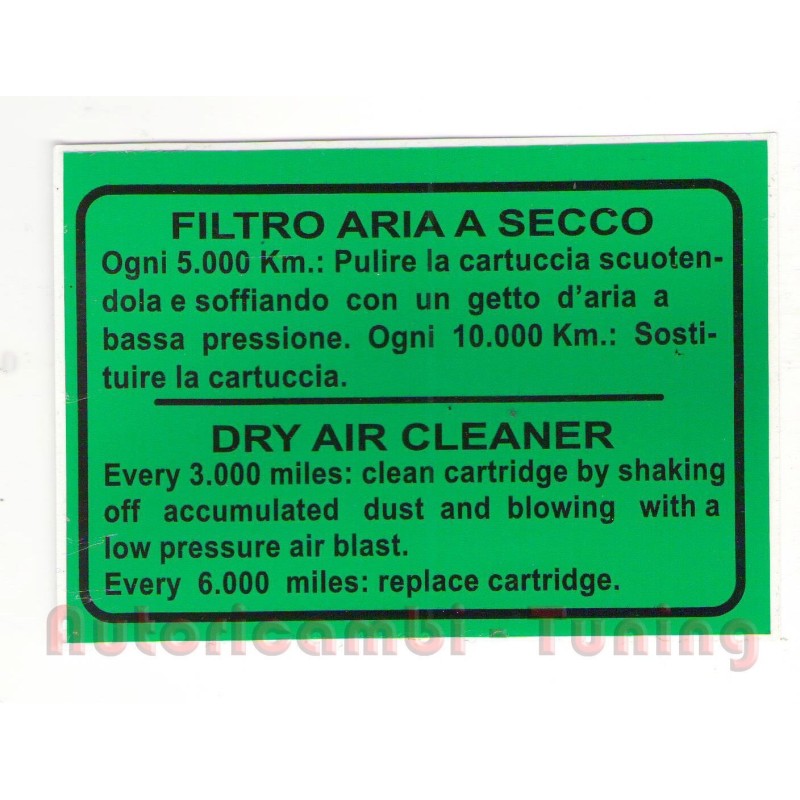 Adesivo Verde Filtro Aria FIAT 500 D - Qualita' ASI