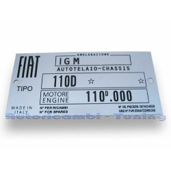 Targhetta Riassuntiva Dati per FIAT 500D 110D Telaio e Motore