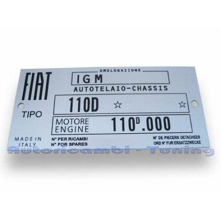 Targhetta Riassuntiva Dati per FIAT 500D 110D Telaio e Motore