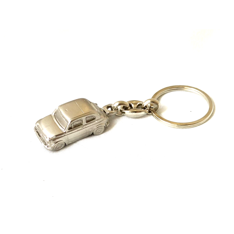 PORTACHIAVI CHIAVI AUTO FIAT 500 EPOCA METALLO SATINATO METAL KEYCHAIN