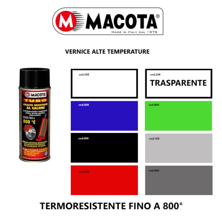 Smalto Spray Vernice Alta Temperatura Tubo Macota Resiste Fino a 800° Vari Colori