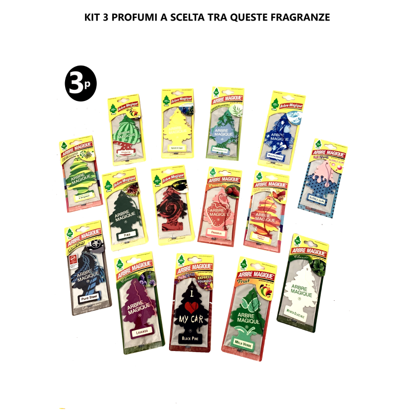 Set Arbre Magique 3 Pezzi Misti a Scelta Profumo Profumatore Fragranza Auto