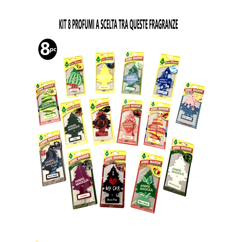 Set Arbre Magique 8 Pezzi Misti a Scelta Profumo Profumatore Fragranza Auto
