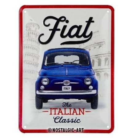 Targa in Metallo Vintage 15x20 cm Tema Fiat 500 The Italian Classic Idea Regalo