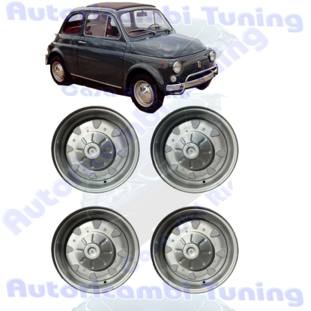 4 Cerchi in Acciaio CMR DA 4,5" x 12 per FIAT 500 F L R EPOCA Con Coprimozzo