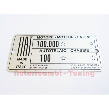 Targhetta Riassuntiva Dati per FIAT 600 TELAIO 100 MOTORE 100.000 C287