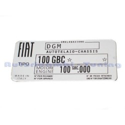 Targhetta Riassuntiva Dati per FIAT 850 COUPE SPORT MOTORE