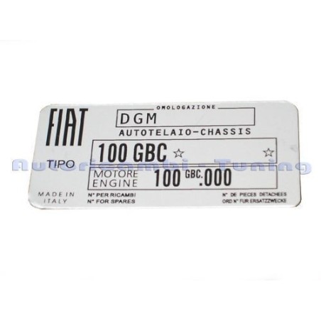 Targhetta Riassuntiva Dati per FIAT 850 COUPE SPORT MOTORE
