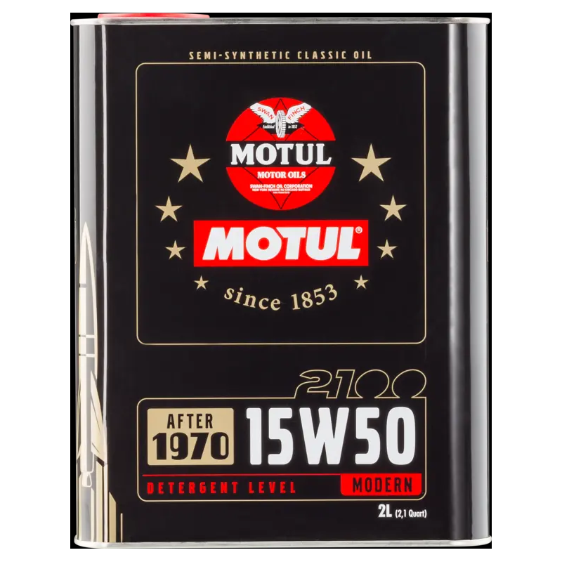 2 Litri - Olio Motore Motul 2100 15W50 Semi Sintetico Auto Storiche d'Epoca Dopo 1970