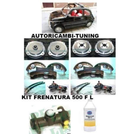 Kit Frenatura Freni Ganasce Tamburi Cilindretti Pompa Tubi Freno Olio per FIAT 500 F L