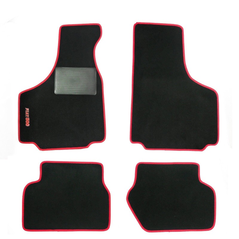 Kit 4 Tappeti Tappetini Moquette con Bordo Rosso Specifici per FIAT 500 F L R