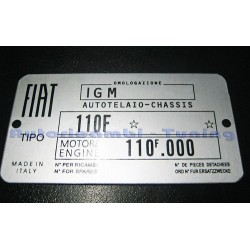 Targhetta Riassuntiva in Alluminio Dati FIAT 500 F L Telaio Motore