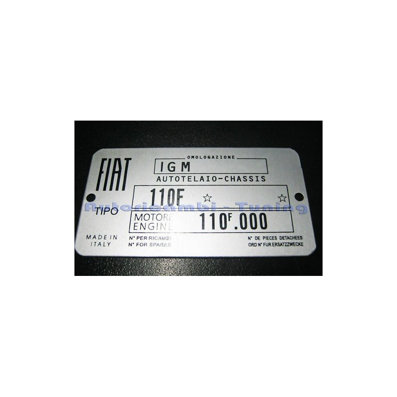 Targhetta Riassuntiva in Alluminio Dati FIAT 500 F L Telaio Motore