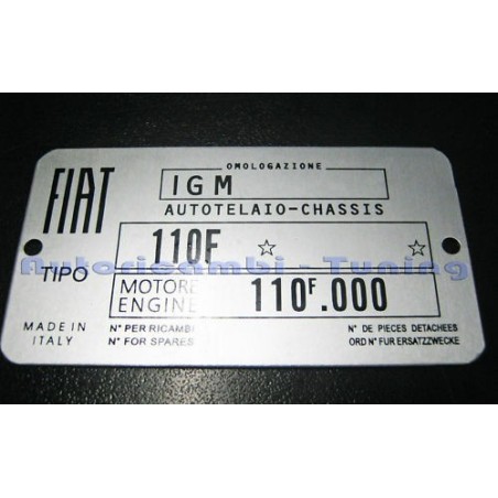 Targhetta Riassuntiva in Alluminio Dati FIAT 500 F L Telaio Motore