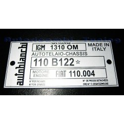 Targhetta Riassuntiva Dati per Autobianchi Bianchina 110 B122 FIAT 110.004
