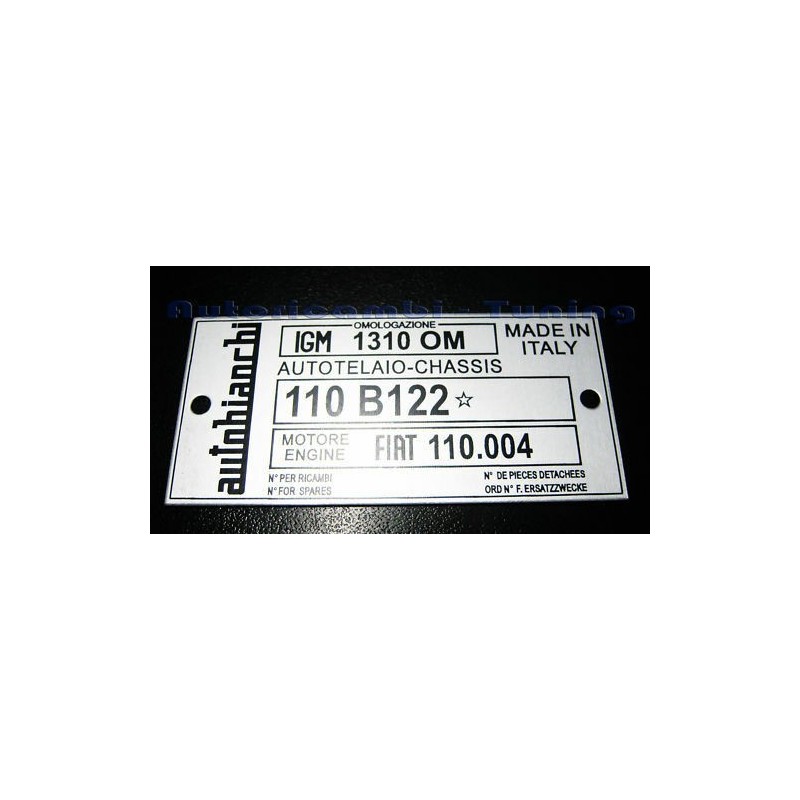 Targhetta Riassuntiva Dati per Autobianchi Bianchina 110 B122 FIAT 110.004