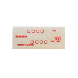 Adesivo Parabrezza "RODAGGIO TESSERA DI GARANZIA" per FIAT 500 D F L R