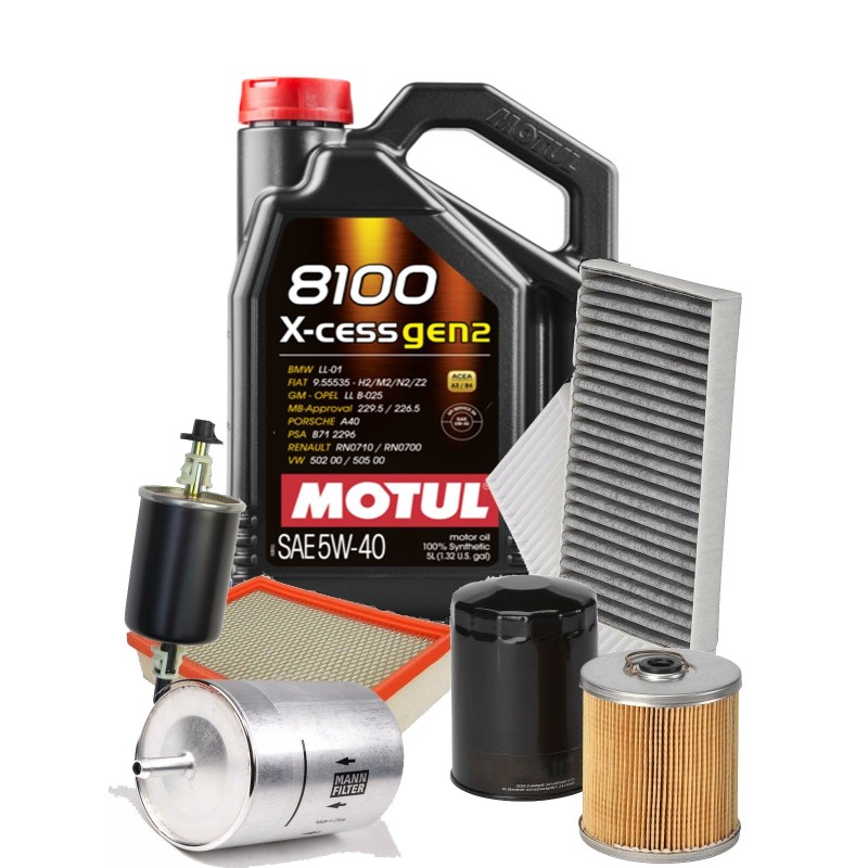 Kit Tagliando Auto 4 Filtri + 5 Litri Olio Motul 8100 5W40 ACEA A3 B4