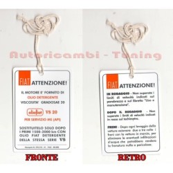 Cartoncino "FIAT ATTENZIONE...." per FIAT 500 D F L R - QUALITA ASI