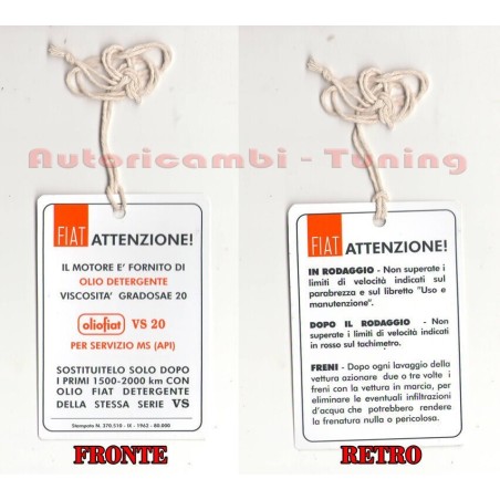 Cartoncino "FIAT ATTENZIONE...." per FIAT 500 D F L R - QUALITA ASI