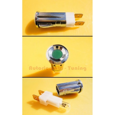 Spia Cruscotto Plastica Cromata Luce Verde per FIAT 500 - Ø 15mm