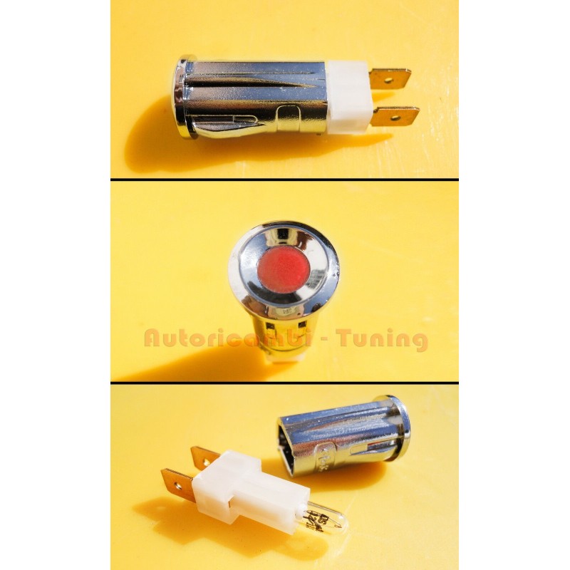 Spia Cruscotto Plastica Cromata Luce Rossa per FIAT 500 - Ø 15mm