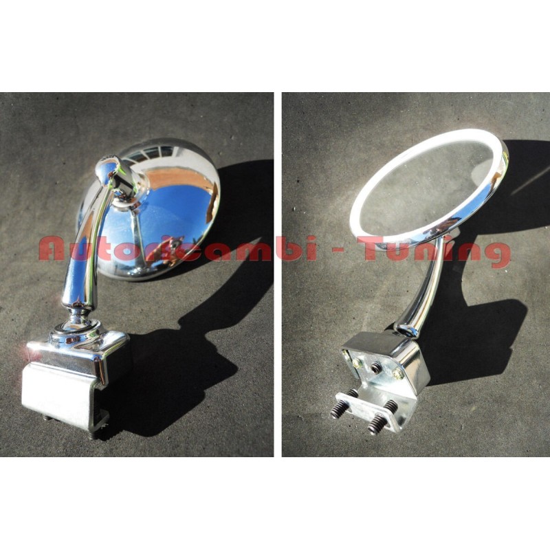 Specchietto Specchio Cromato Rotondo per FIAT 500 F L R - Fissaggio a Morsetto