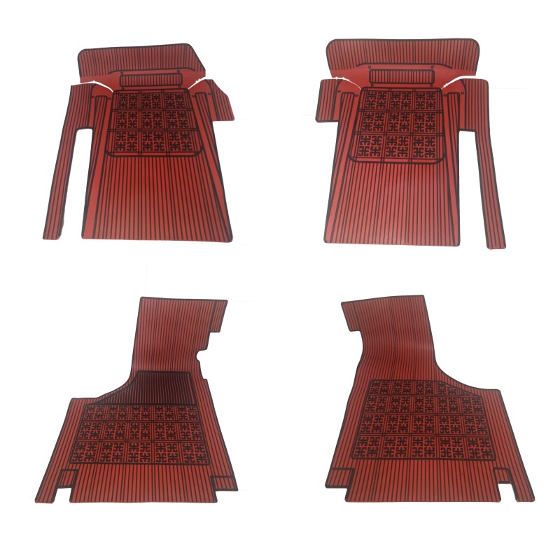 Set 4 Sovratappeti Tappetini in Gomma Rosso e Nero per FIAT 500 D F L R