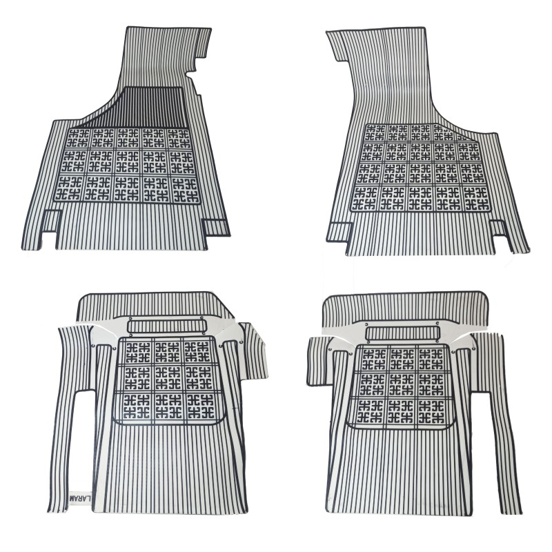 Set 4 Sovratappeti Tappetini in Gomma Bianco e Nero per FIAT 500 D F L R