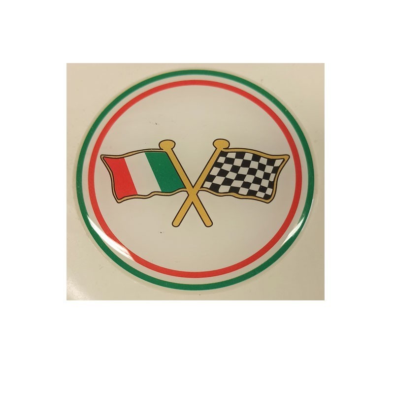 Adesivo 3d Sticker Bandiere Incrociate Flag Italy Racing - Diametro 60mm